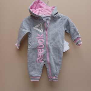 New REEBOK one piece fleecy romper zip hoodie- Newborn